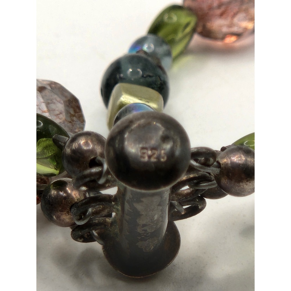 Sterling Silver 925 Multistrand Glass Bead Necklace Earth Tone 3 Strand‎ 18in - Picture 6 of 6
